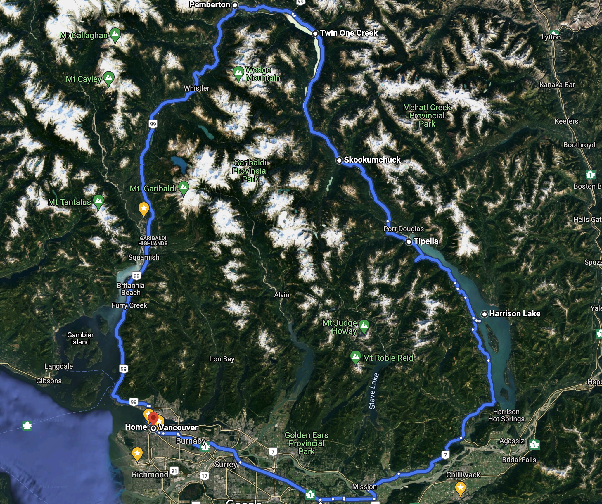 Google Maps - Harrison Lake Loop